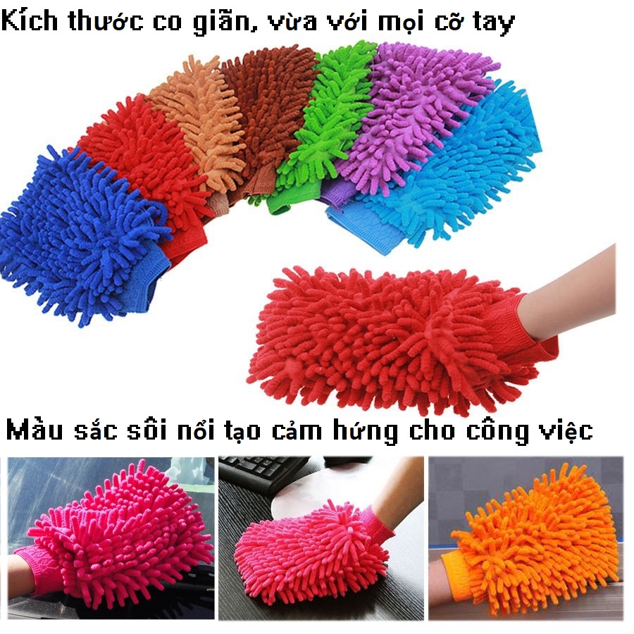 Găng Tay Rửa Xe Máy, Xe Hơi, làm từ sợi Micro fiber không để lại sợi vải trên thân xe, Siêu Rẻ, Siêu Bền