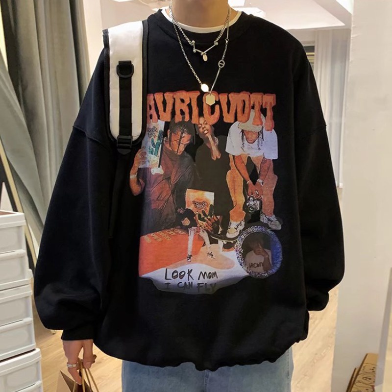 Áo Sweater Tay Dài Dáng Rộng In Họa Tiết graffiti Phong Cách Hip hop Thời Trang Cho Nam Size M-8XL