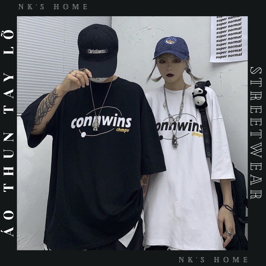 Áo thun tay lỡ unisex CON.NWINS- Áo phông nữ form rộng cho cặp đôi phong cách hàn quốc vải dày dặn, thoáng mát