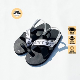Giày sandal nữ quai chéo xỏ ngón mix trắng đen size 30-44 nam nữ SANDALTHOITRANG