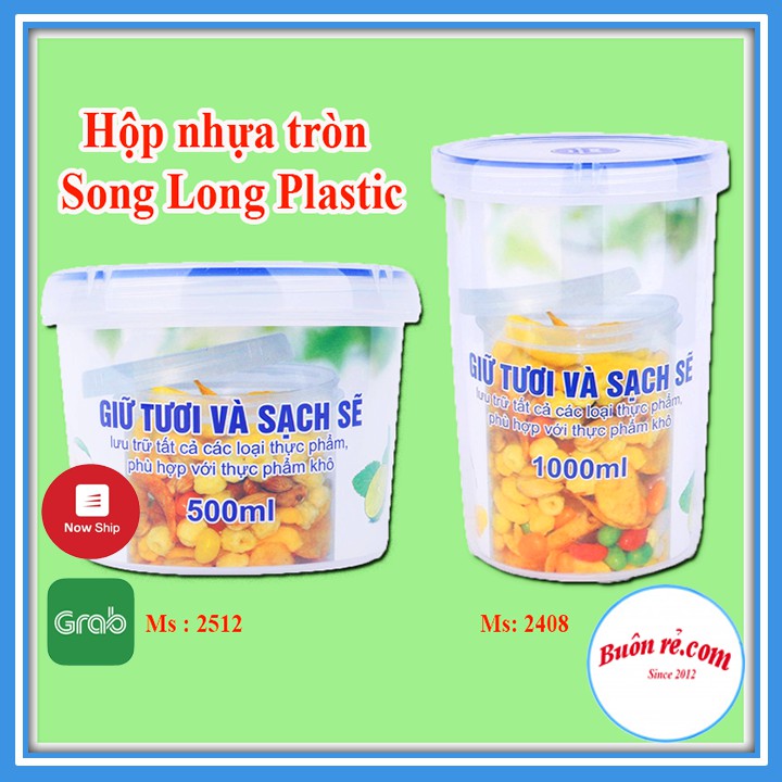 Hộp nhựa tròn Song Long Plastic 500ml/ 1000ml bảo quản thực phẩm tươi ngon (Ms: 2408/2512) _ 00316/01220