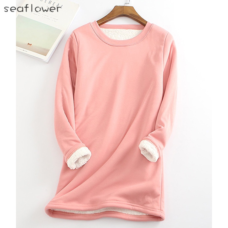 Áo sweater cổ tròn tay dài vải lông cừu mềm mại thoải mái thời trang mùa đông cho nữ