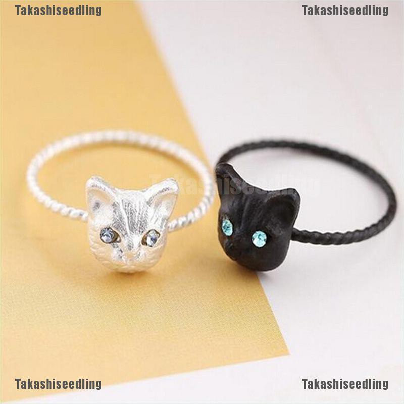1 Nhẫn Đính Đá Hình Chú Mèo Màu Vàng Đen Dễ Thương Cho Nữ