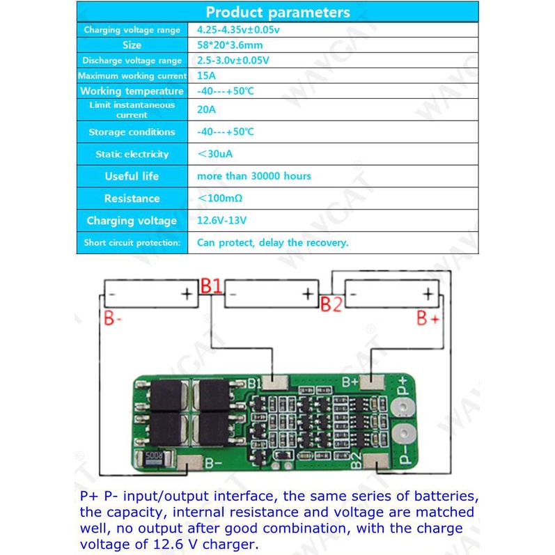 Bo mạch bảo vệ cho pin sạc Lithium 18650 Pcb Bms 11.1v 12v 12.6v 3s 15a