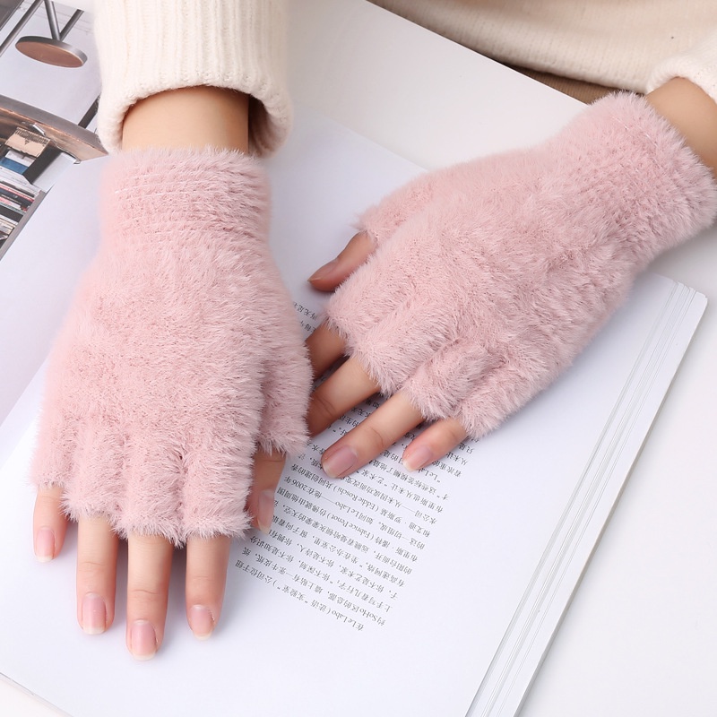 𝑭𝑹𝑬𝑬𝑺𝑯𝑰𝑷  Găng tay lông sang trọng, găng tay hở ngón mùa đông ấm áp siêu dày 2021 hàng Quảng Châu