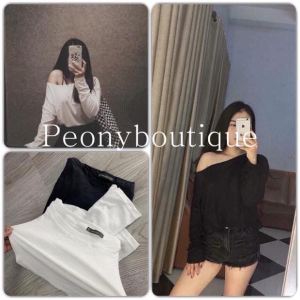 Áo Thun Xước Lệch Vai Dài tay Nữ [FREESHIP] 🌸 Áo phông giấy mỏng dáng suông ôm bánh bèo tiểu thư ulzzang sexy HOT 🌸 ་