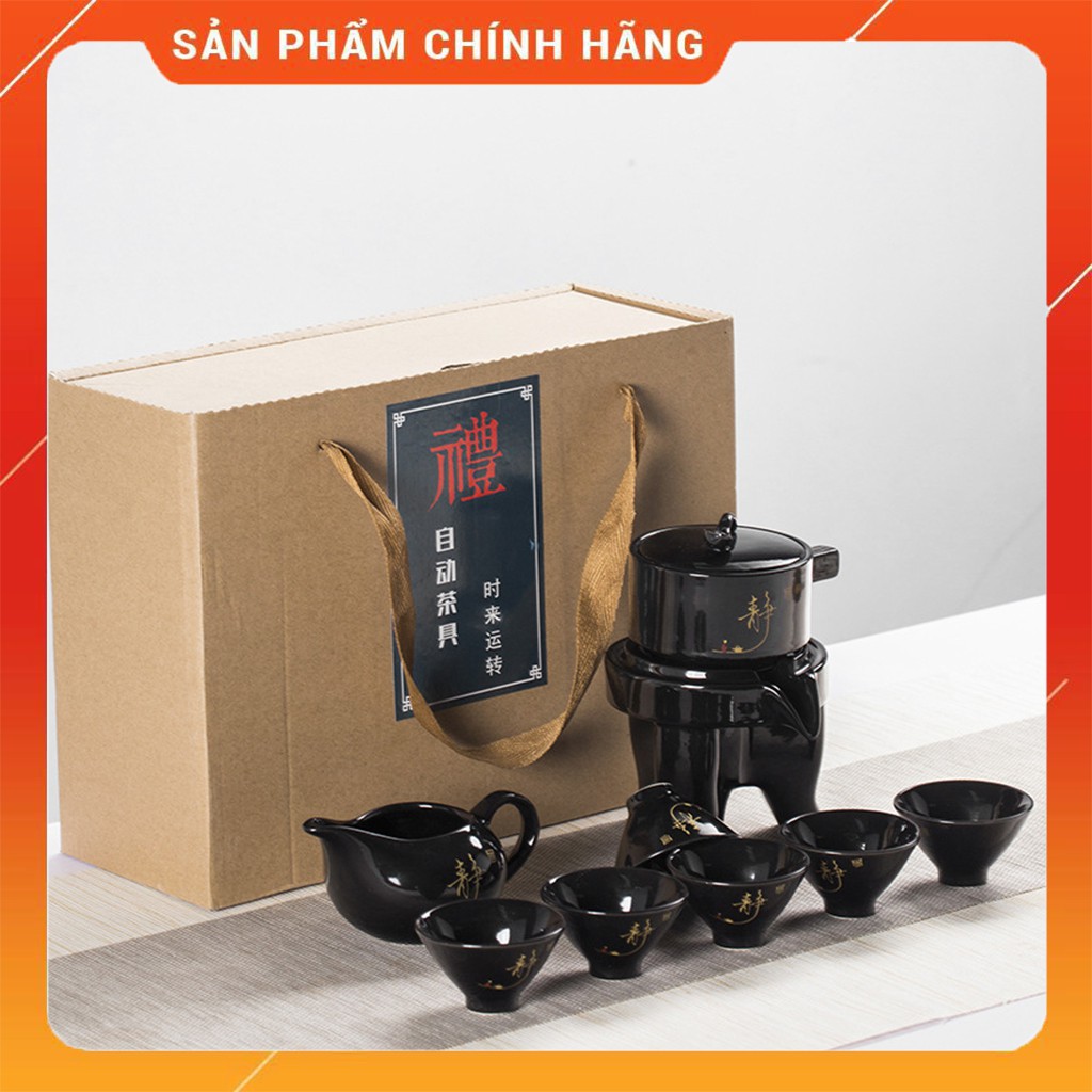 Bộ Ấm Chén Pha Trà Cối Xay Kim Sa Đen 8 món hàng rất đẹp