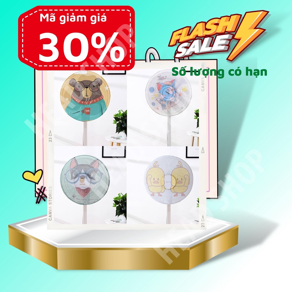Lưới Vải Bọc Lồng Quạt Máy Có Dây Rút An Toàn Cho Bé Mẫu Hoạt Hình Dễ Thương LBQ GEMINI SHOP