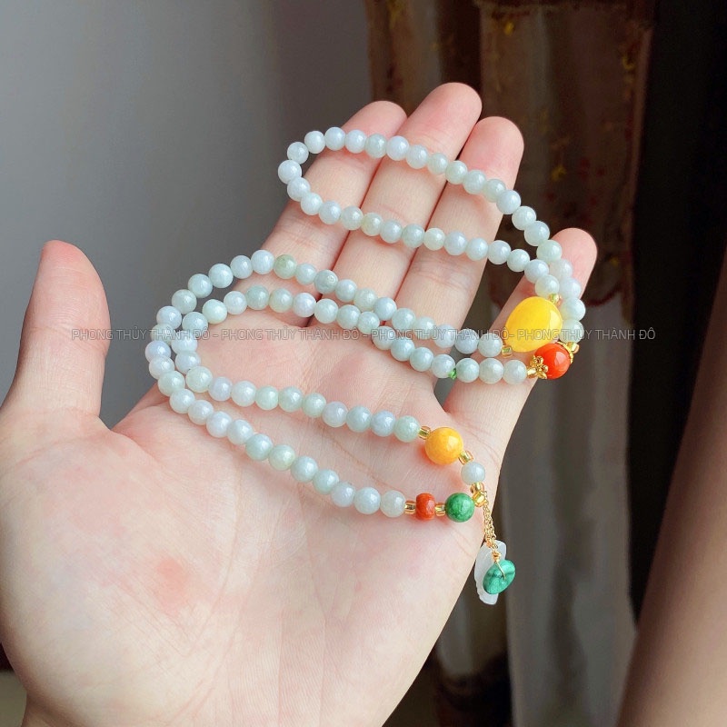 Chuỗi Vòng JADElT 6mm Cuốn 3 Vòng Tay, Charm Hổ Phách, Hòa Điền, Lông Công Malachite - Phong Thủy Thành Đô