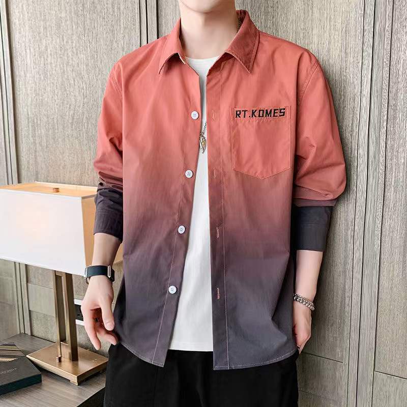 Áo Sơ Mi Tay Dài Màu Sắc Gradient Phong Cách Hàn Quốc Cho Nam