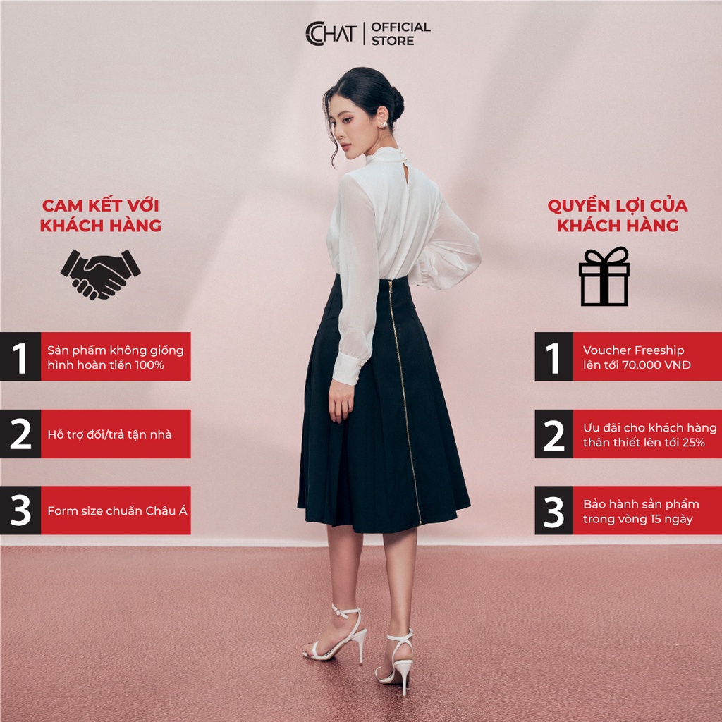 Chân Váy 𝐂𝐂𝐇𝐀𝐓 Khóa Trước Xếp Ly Dáng Xòe Chất Tuytsi Cao Cấp 22CDS2005XT