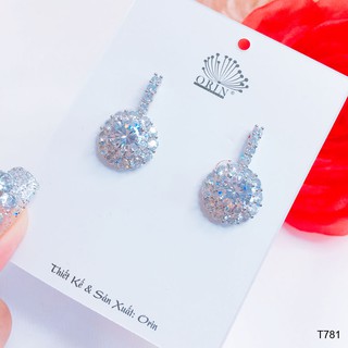 Bông tai bạc nữ, khuyên tai đính đá dạng tròn thiết kế cao cấp Orin T781