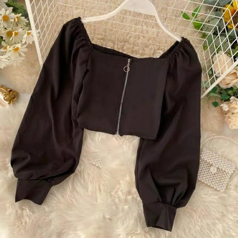 (Code 0j9ug) VTZEN - ZEC Blouse MITHA / Crop Top / Quần Áo Thường Ngày Tay Dài Có Dây Kéo Cho Nữ