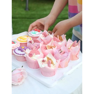 50 Cup giấy đựng bánh cupcake hồng pastel
