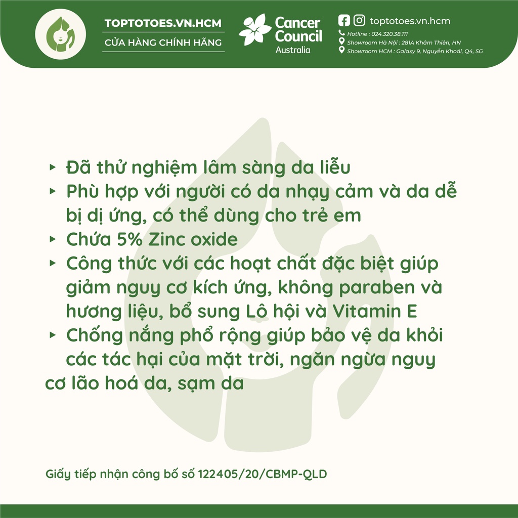 Kem chống nắng dành cho Da nhạy cảm Cancer Council Sensitive SPF 50+/ PA +++