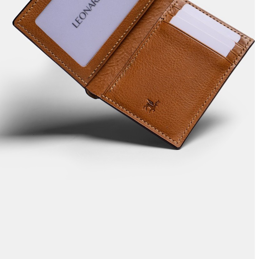 Ví Da Nam Gập Đôi (2 Dáng) Leonardo - Mini Mori Wallet - Da Vachetta Cao Cấp Bền Bỉ