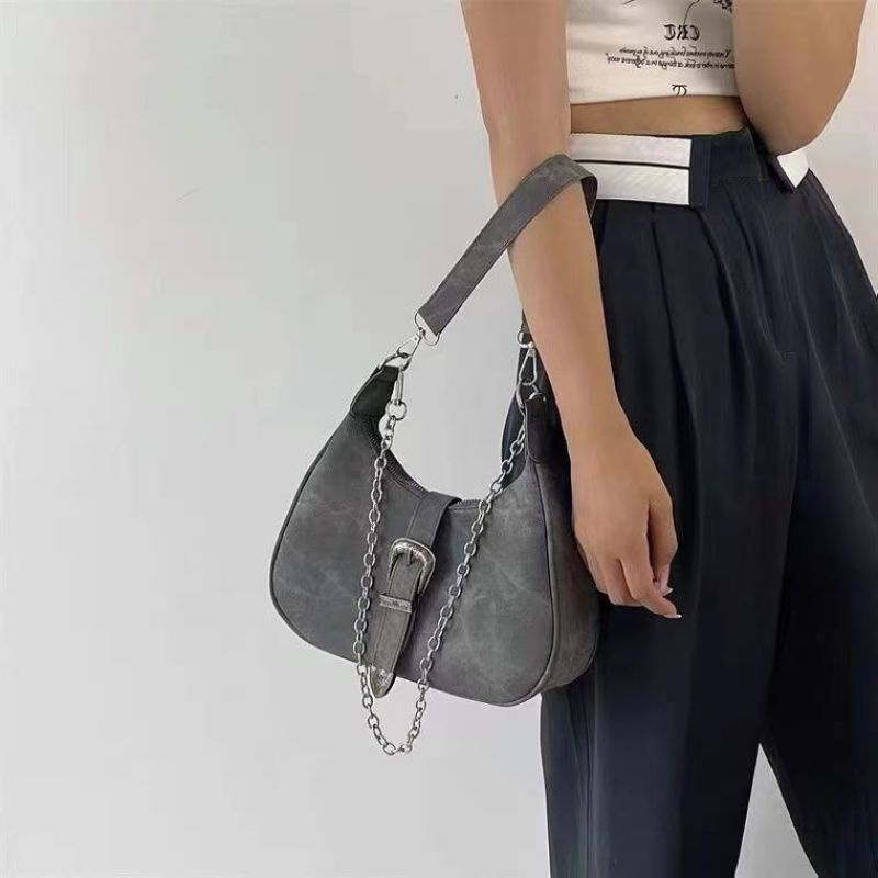 Oeteo Túi Xách Đeo Vai Màu Xám Phối Dây Xích Thời Trang Dành Cho Nữ