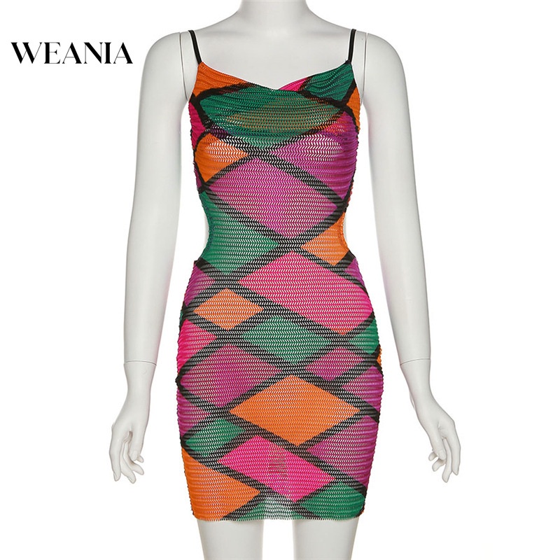 Đầm Ôm Dáng Hở Lưng Phối Lưới In Họa Tiết Quyến Rũ Cho Nữ