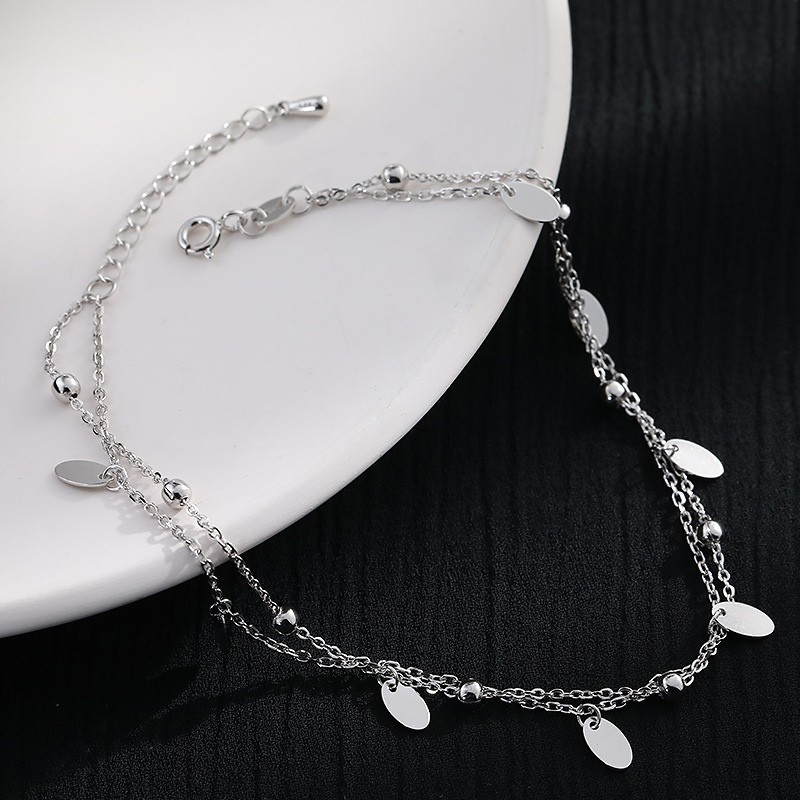 Lắc Chân Bạc S925 Sequin Tua Rua Dạng Layer Trẻ Trung Cá Tính | Vòng Chân Trang Sức Bạc Thời Trang