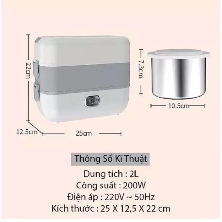 Hộp Đựng Cơm Cắm Điện , Giữ Nhiệt LUNCHBOX  - 2 Tầng 4 Bát Inox - Chức Năng Nấu Chín Hâm Nóng Và Giữ Nhiệt