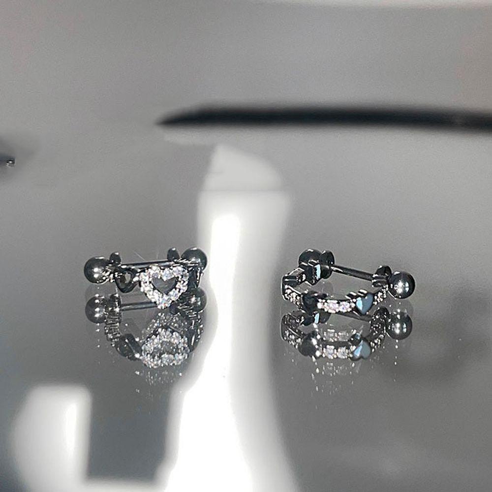 Khuyên Tai Bất Đối Xứng Phong Cách Vintage Tinh Tế|Khuyên Tai Trái Tim Đính Đá Hồng Phong Cách Hàn Quốc