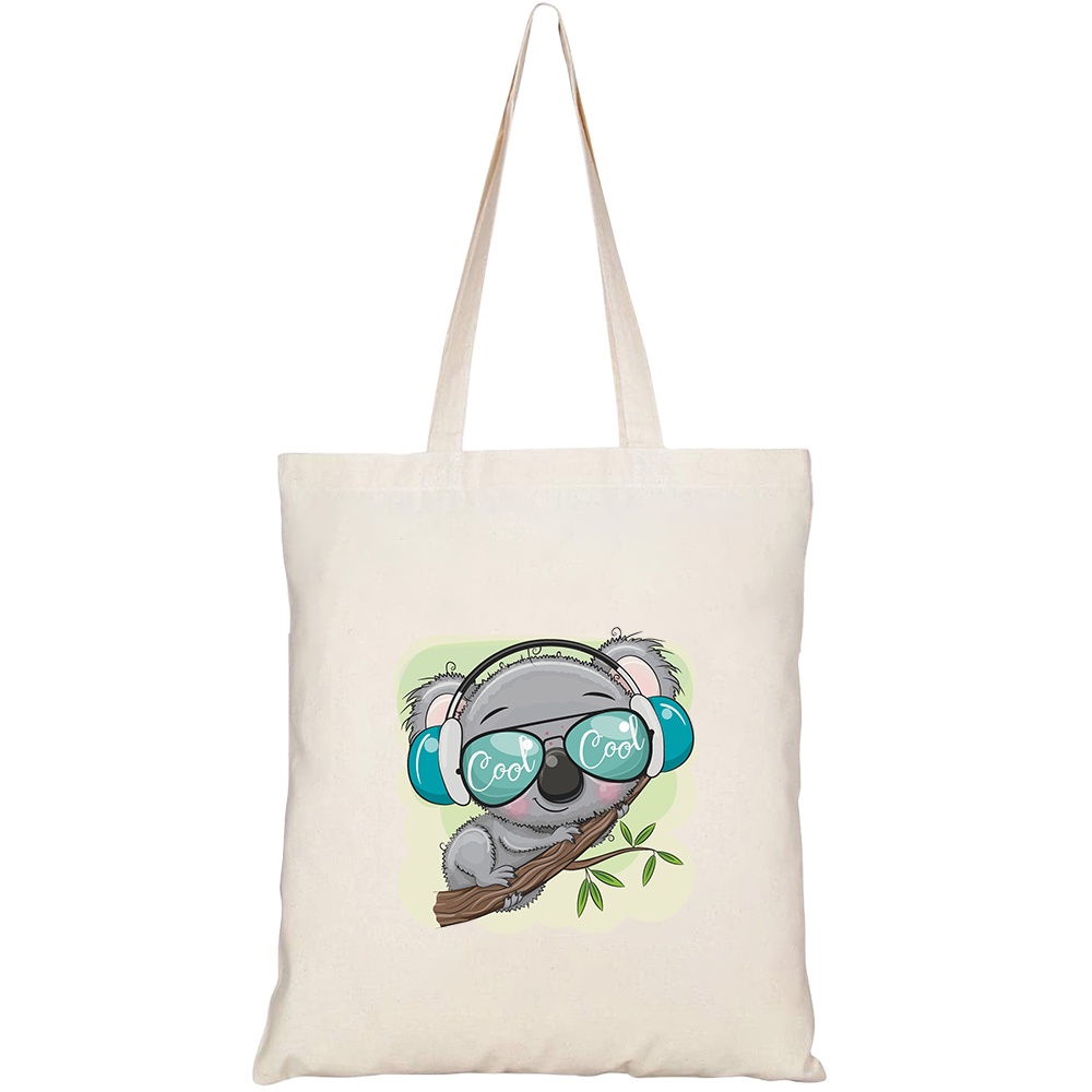 Túi vải tote canvas HTFashion in hình cool cartoon koala glasses headphones HT401