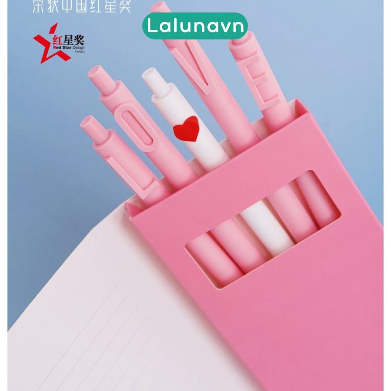 Set 5 bút gel pen BlackPINK Kaco trái tim Love viết sổ tay, nhiều màu làm quà tặng phụ kiện văn phòng phẩm Laluna- A64