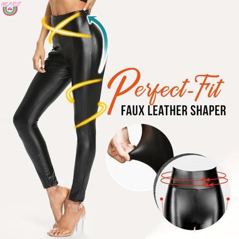 Quần Legging Da PU Lưng Cao Dáng Ôm Co Giãn Màu Đen Thời Trang Cho Nữ