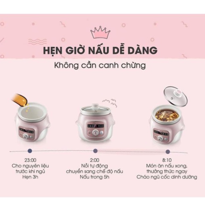 Nồi điện nấu chậm đa năng 1L Bear DDG-D10B1S thông minh chính hãng cao cấp sử dụng dễ dàng tiện lợi, BH 12 tháng - HAPOS