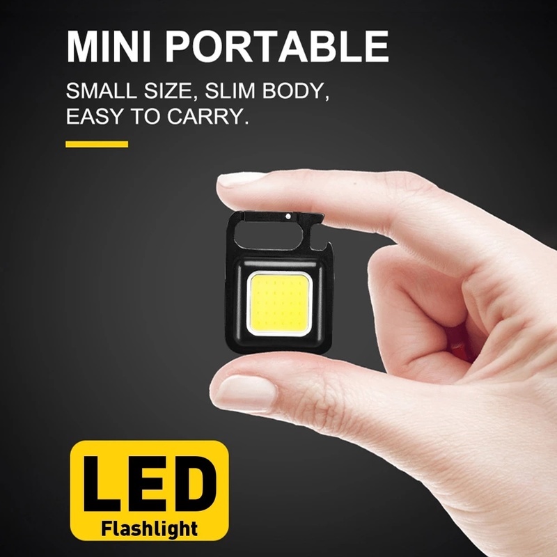 Móc Khóa Đèn LED COB Mini 800 Lumens 4 Chế Độ Kèm Dây Cáp + Còi + Còi + Móc Khóa Tiện Dụng