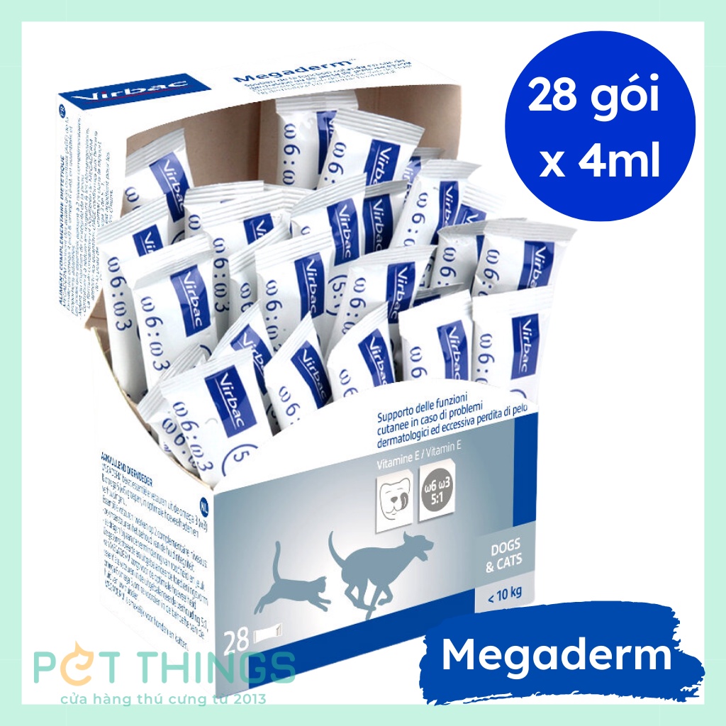 Dầu cá Virbac Megaderm dưỡng da lông cho chó mèo, hộp 28 gói