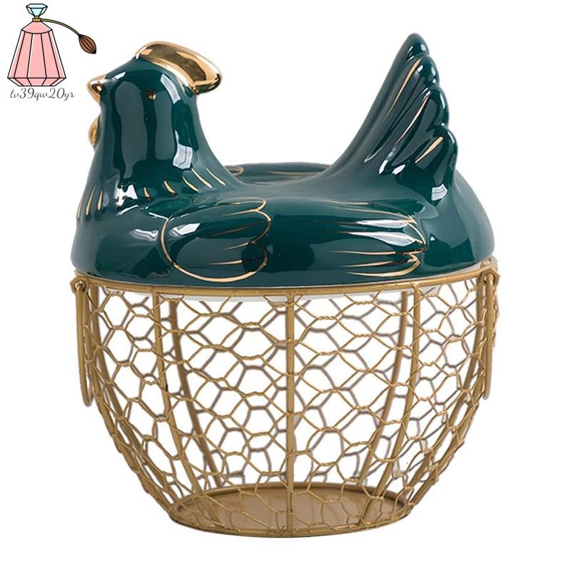 Rổ Dây Kim Loại Đựng Trứng / Trái Cây Hình Gà Có Nắp Đậy Kích Thước 30 Trứng