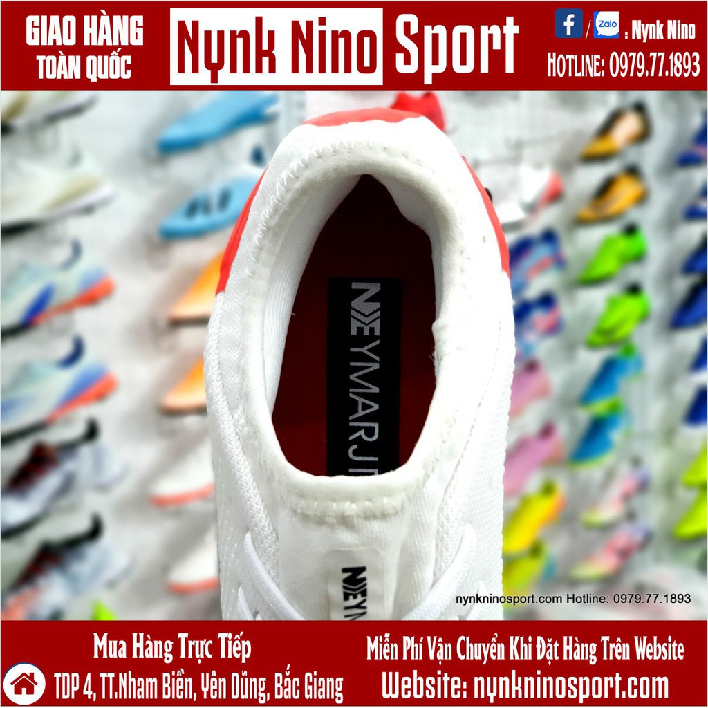 Giày Bóng Đá Mercurial Vapor 13 Pro Neymar Trắng Vạch Đen Gót Đỏ TF
