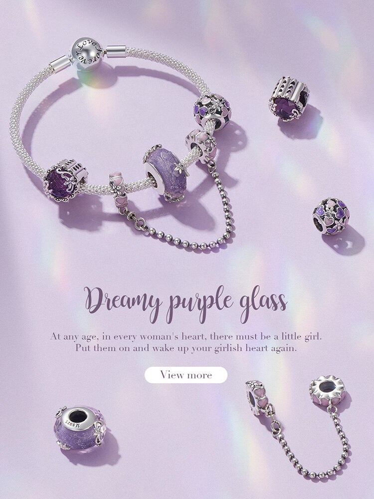 Hạt Trang Sức Bamoer SCC1796 Bạc Sterling 925 Đính Đá Hình Hoa Màu Tím Sang Trọng