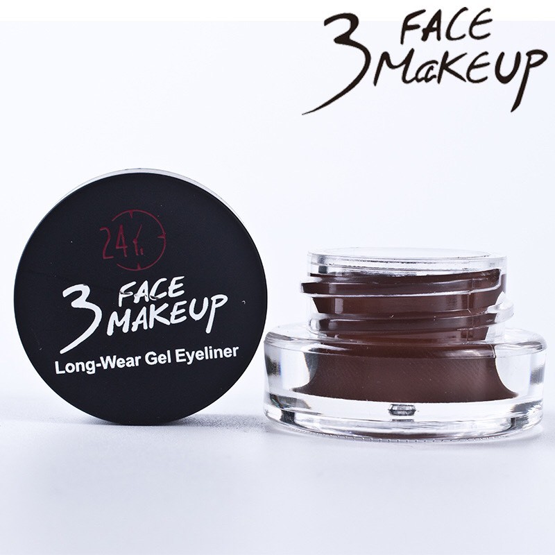Hộp 2 mầu gel vẽ mắt + vẽ chân mày đen và nâu tặng kem chổi vẽ eyeliner 3 FACE MAEKUP 24H | BigBuy360 - bigbuy360.vn