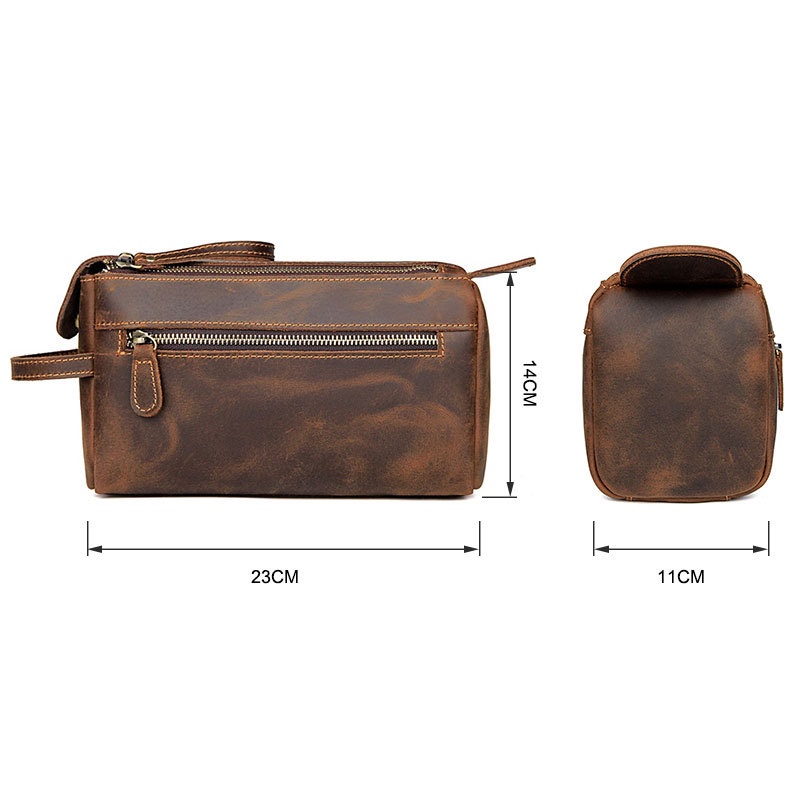 Túi đựng đồ cá nhân nam Bụi leather – T102, da bò sáp ngựa điên- Crazy horse, màu nâu, thời trang cao cấp, BH 12 tháng
