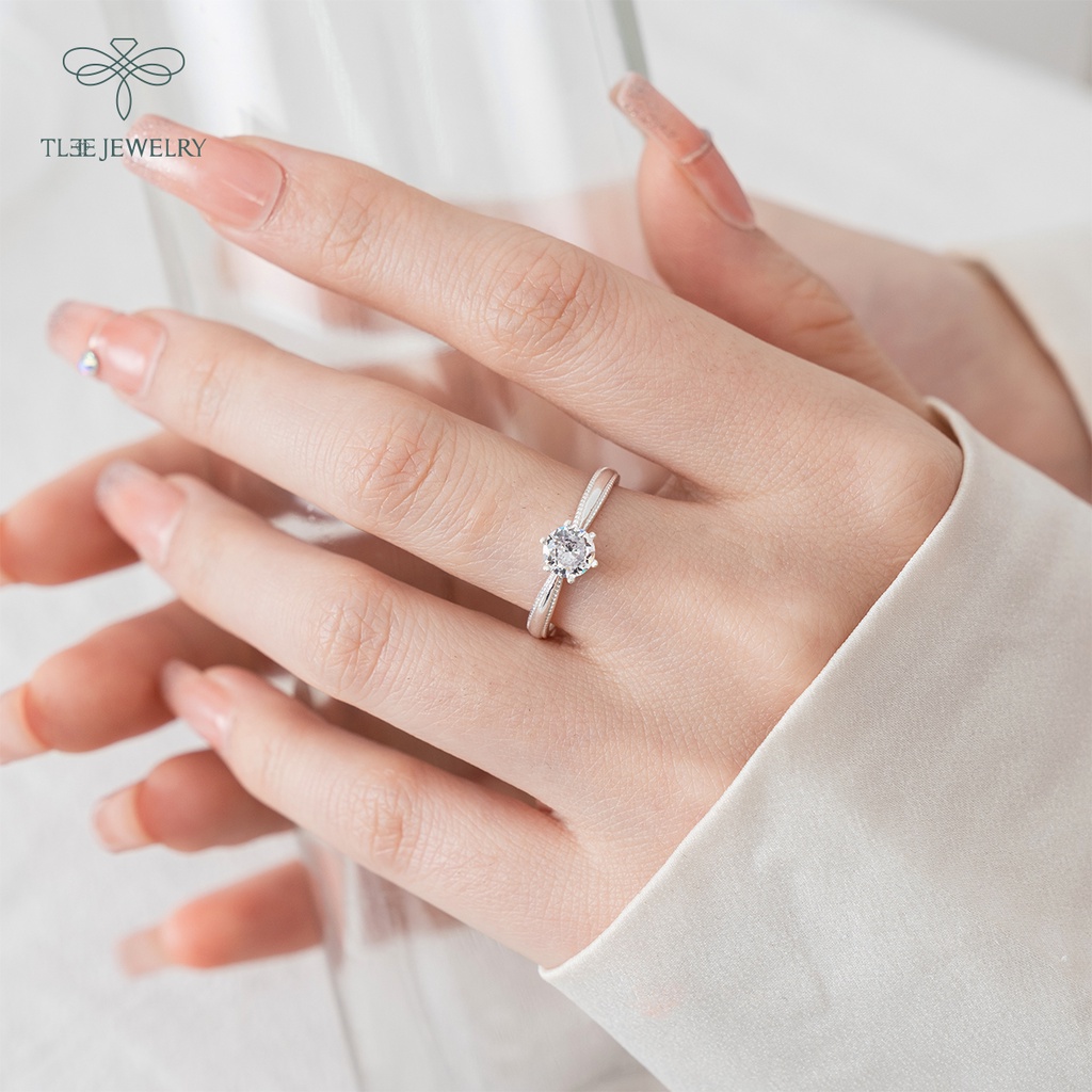 Nhẫn bạc nữ TLEE ổ đá nhỏ tròn 6 chấu lấp lánh sang trọng NCJ A0184