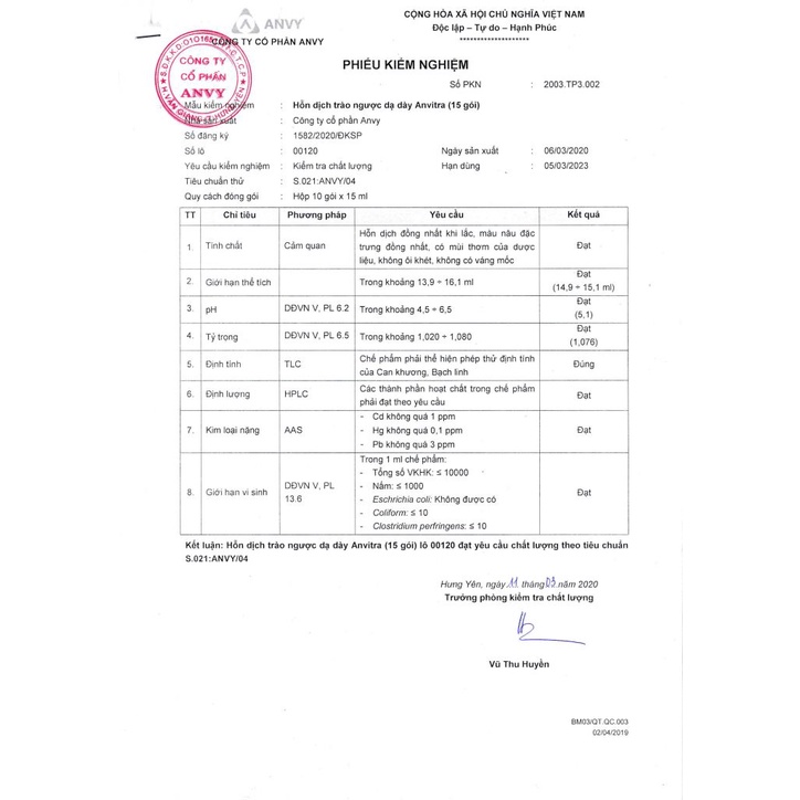 Hỗn dịch dạ dày Anvitra  - Hộp màu vàng