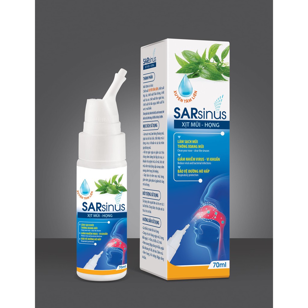 Xịt mũi họng Xuyên Tâm Liên bảo vệ toàn diện hệ hô hấp Sarsinus 70ml 3T Đức Thịnh