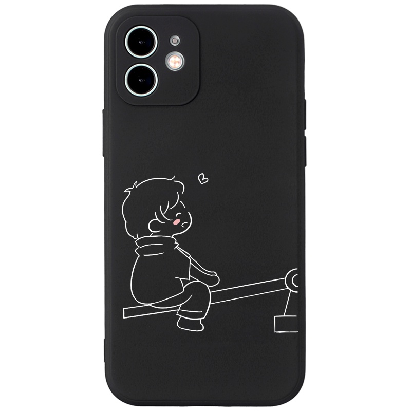 Ốp lưng JURSUE hoạt hình cặp đôi dễ thương đẹp đen cho iPhone 13 12 11 Pro Max SE 2020 X XR XS ip 8 7 6 6S Plus kute Y47