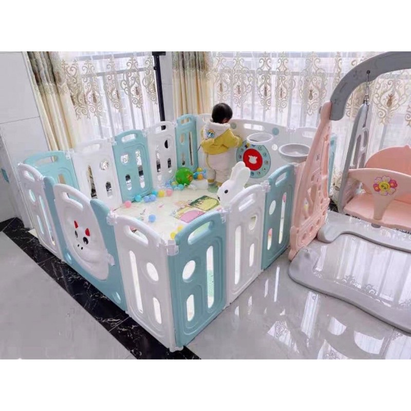 Quây cũi nhựa gấp gọn siêu tiện lợi, không cần tháo lắp màu xanh cam