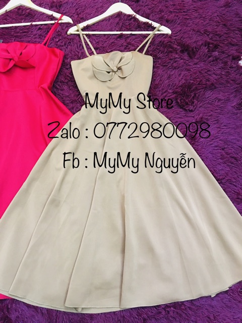 Đầm dự tiệc 2 dây phối hoa ngực chất poly dày có dãn TRIPBLE T DRESS - size M/L - MS169V