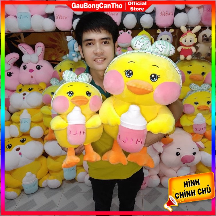 Vịt Ôm Bình Sữa Nhồi Bông Vải Miniso Mềm Mịn