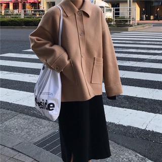 (ORDER) Áo khoác dạ trơn cổ polo form rộng