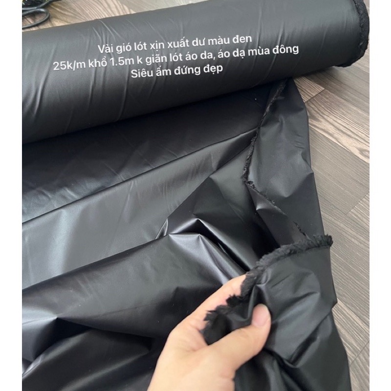 Vải  Lót Gió Trơn Đen Tuyền- lót áo khoác trần bông may áo Gió