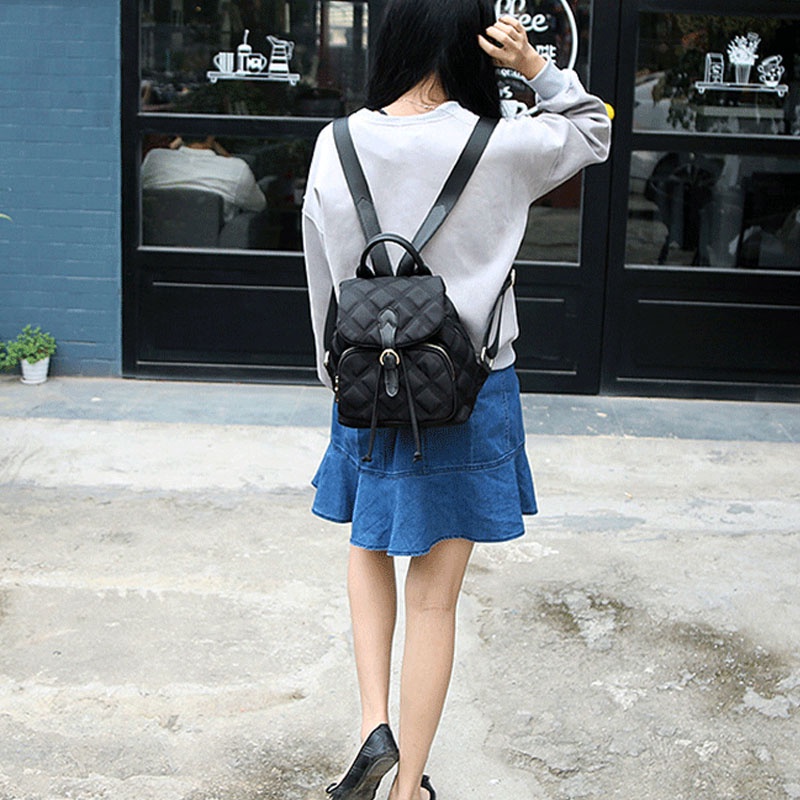 Balo IELGY màu trơn họa tiết hình thoi đơn giản phong cách Hàn Quốc dành cho nữ