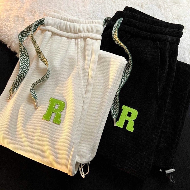 Quần Bom Ống Rộng Suông Unisex Rút Gấu Chữ R Chất Cotton Tổ Ong Dày Dặn(Hàng Sẵn)