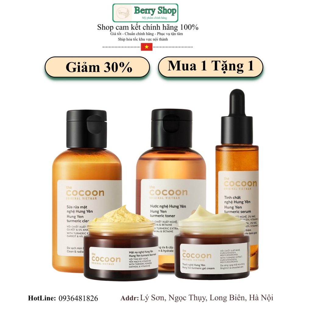 [Siêu Sale - Giá chỉ 99k] Mỹ phẩm Nghệ Cocoon: Sữa rửa mặt, Toner, Mặt nạ, Serum tặng thìa nhựa