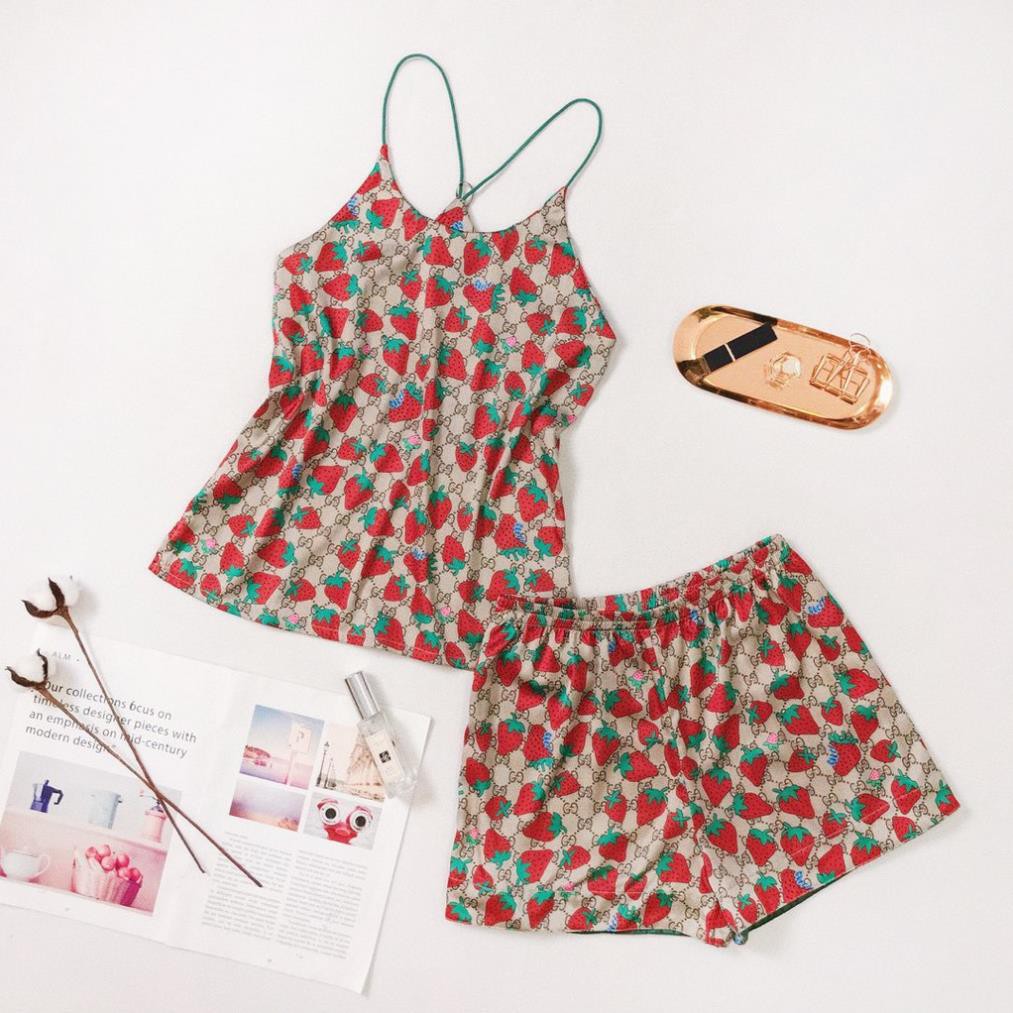 Bộ ngủ lụa yếm dâu hàng cao cấp