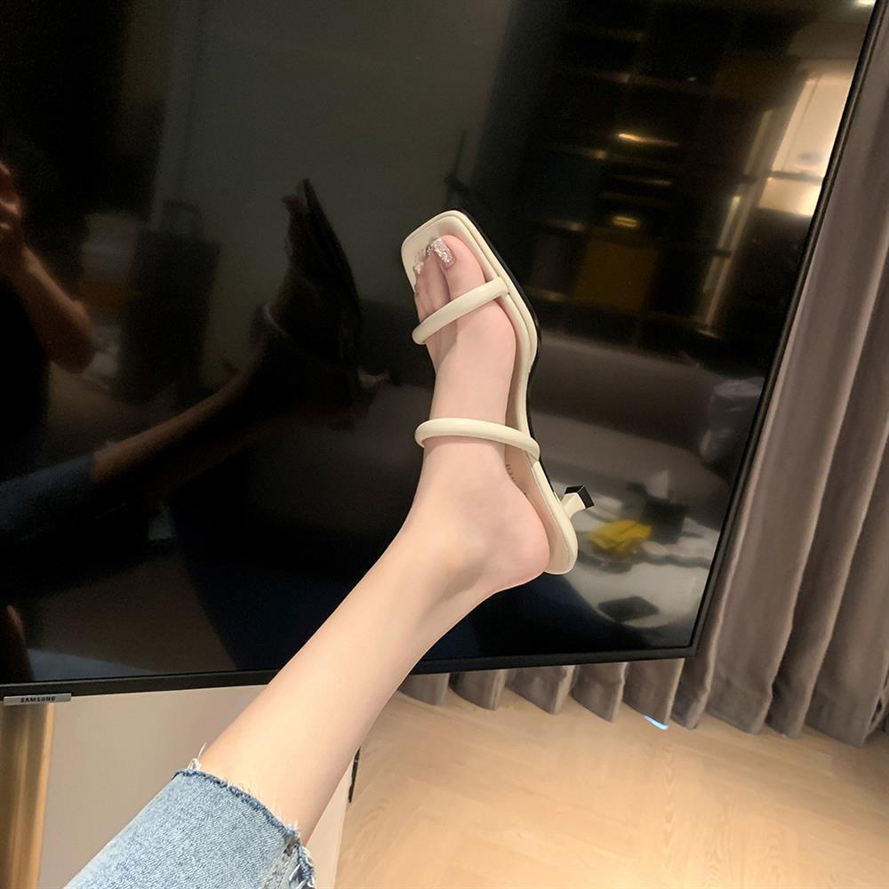 Sandal cao 4 phân mũi vuông 2 quai tròn mảnh soang choảnh